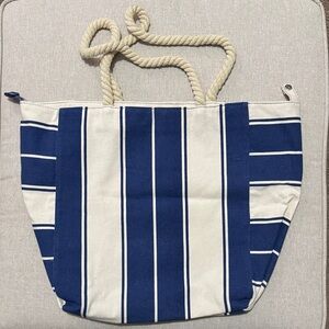 EUC Lancôme Cloth Beach Bag-Open Top-Blue/White Striped-Rope Handles